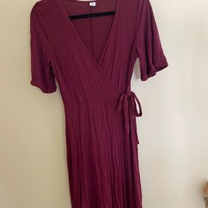 Maroon, tied dress, wrap dress